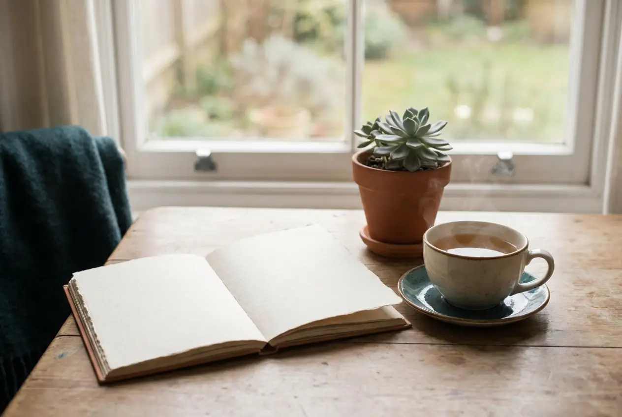 Un momento di riflessione: quaderno e luce del mattino